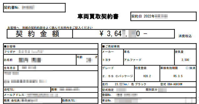 車売買契約書の最終査定結果