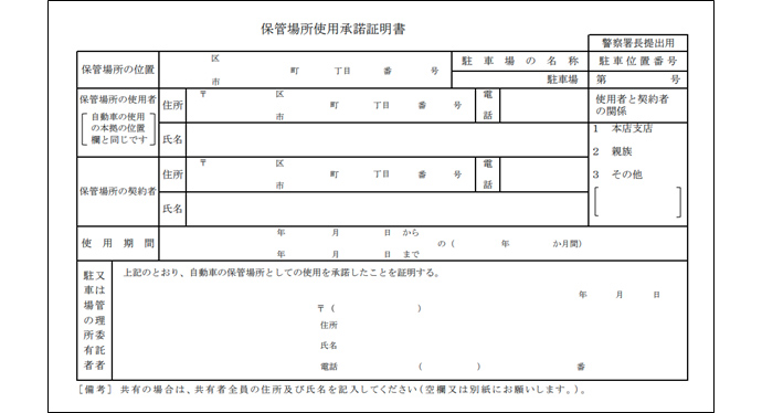 保管場所使用承諾証明書